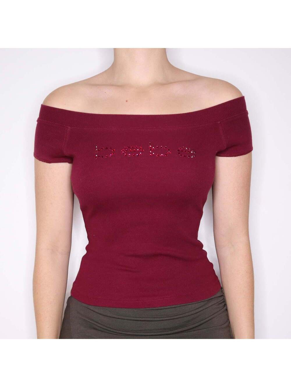 Y2K BEBE Burgundy Diamanté Top (S/M)